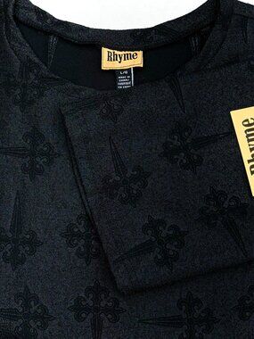 Rhyme Textured Goth Streetwear Tee Men’s L Black Fleur De Lis Cross NWT